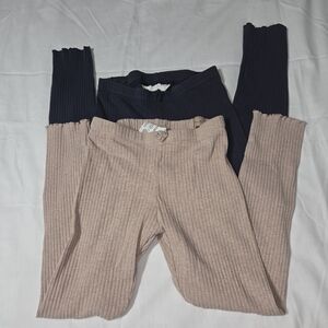 H&M Girl's Ribbed Leggings - Navy and Beige 95% Cotton